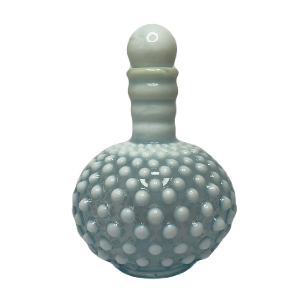 FENTON Moonstone Hobnail Perfume Cologne Bottle w Stopper, French Opalescent